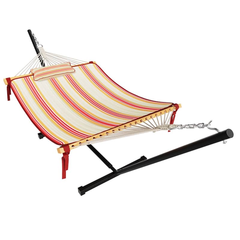 VEIKOUS 12 ft. Quilted Camping Portable Hammock with Stand and Detachable Pillow for 2-Person