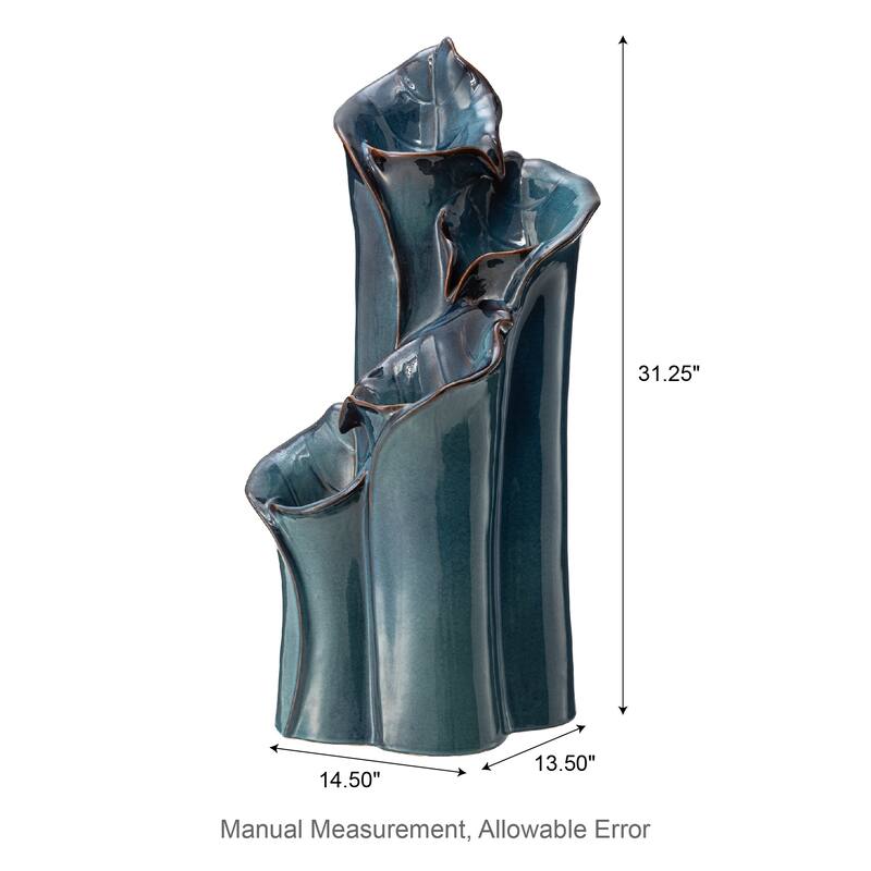 Glitzhome 31.75"H 4-Tier LED Vase-Shaped Ceramic Outdoor Floor Fountain with Birds/ Lotus
