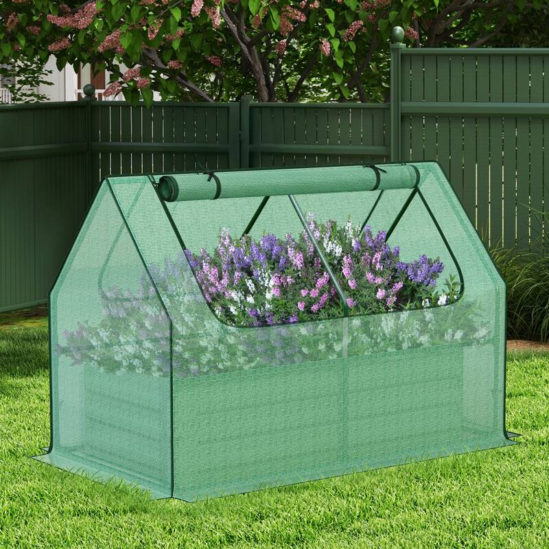 Aoodor Raised Garden Bed Kit with PE Cover, Screen Windows - 4'x2'x1' - Green