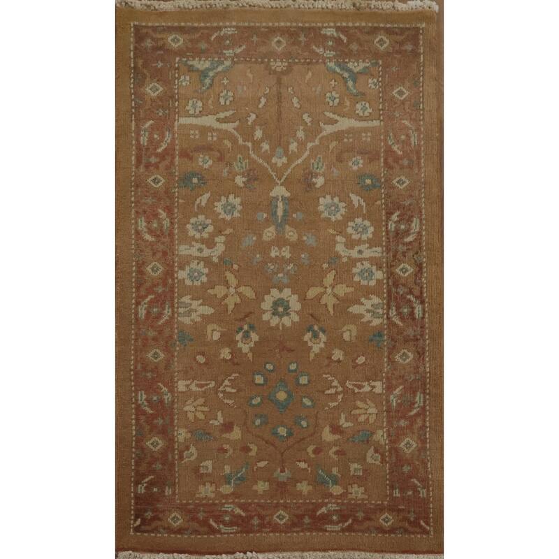 Hand Knotted Oriental 100% Wool Carpet Traditional All-Over Brown Ziegler Area Rug - 3' 11'' X 2' 0''