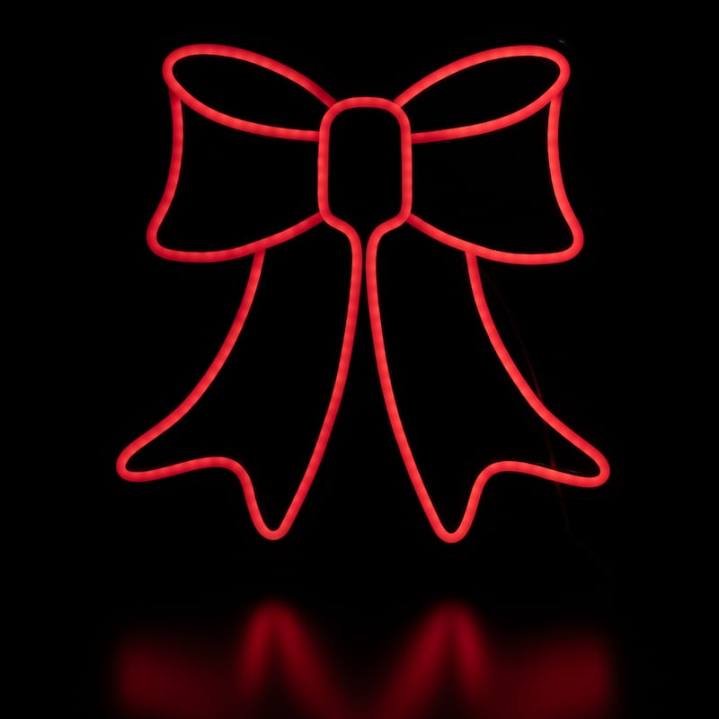 15" Red LED Lighted Neon Style Bow Christmas Window Silhouette