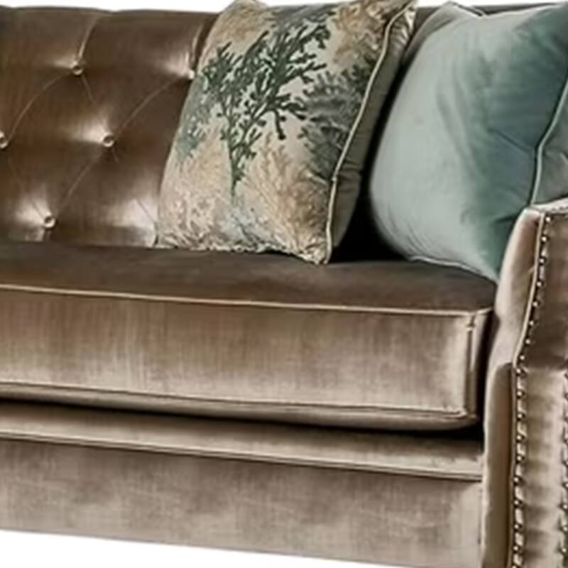 Enny Sofa and Loveseat Set, Bench Style, Champagne Turquoise Chenille