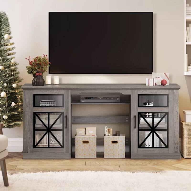 Rustic TV Stand for 32 to 65 In TVs with Storage 3-Sided Glass Grey - 58 inches