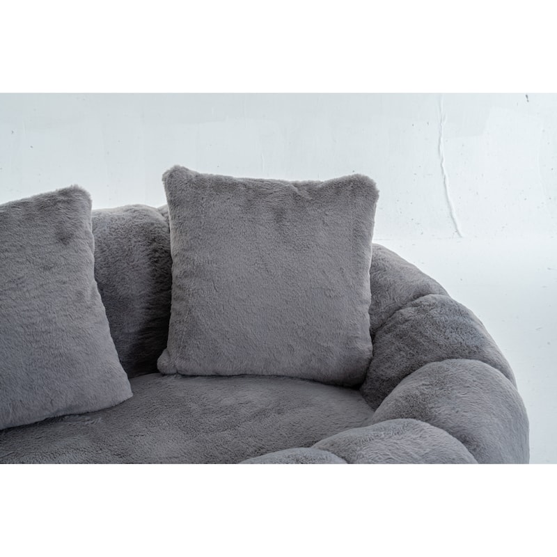 GDFStudio - Floral-Shaped 75.49" Faux Fur Loveseat Sofa with High-Density Foam