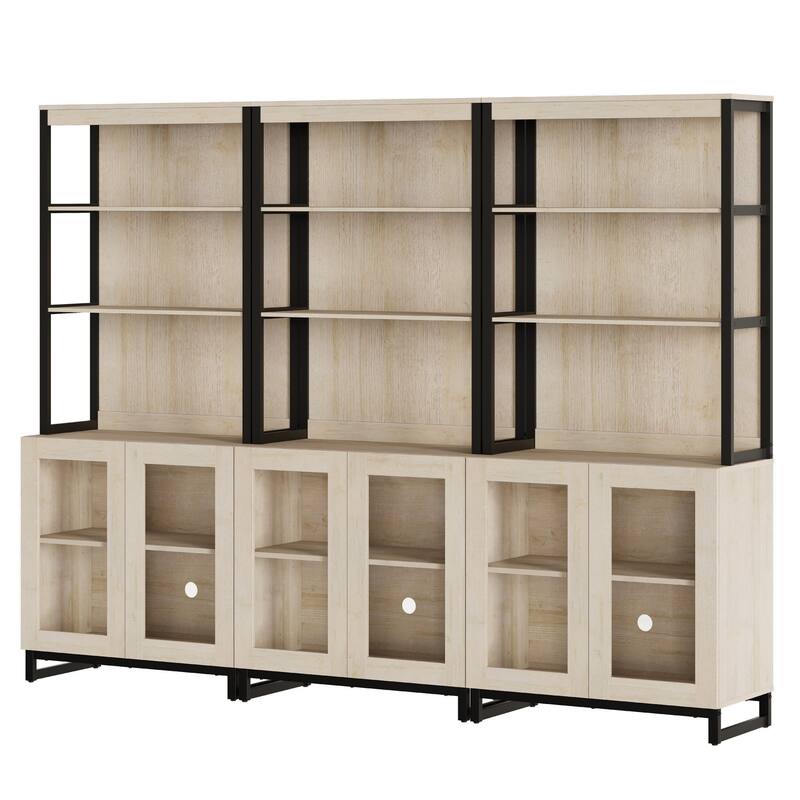 3 PCS Modern 72" Tall Bookcases with Glass Doors and Adjustable Shelves for Home Office, Living room.