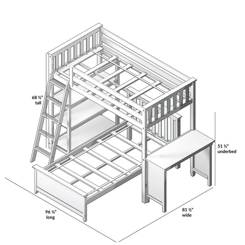 Max and Lily L Shaped Twin over Twin Bunk Bed with Bookcase and Desk