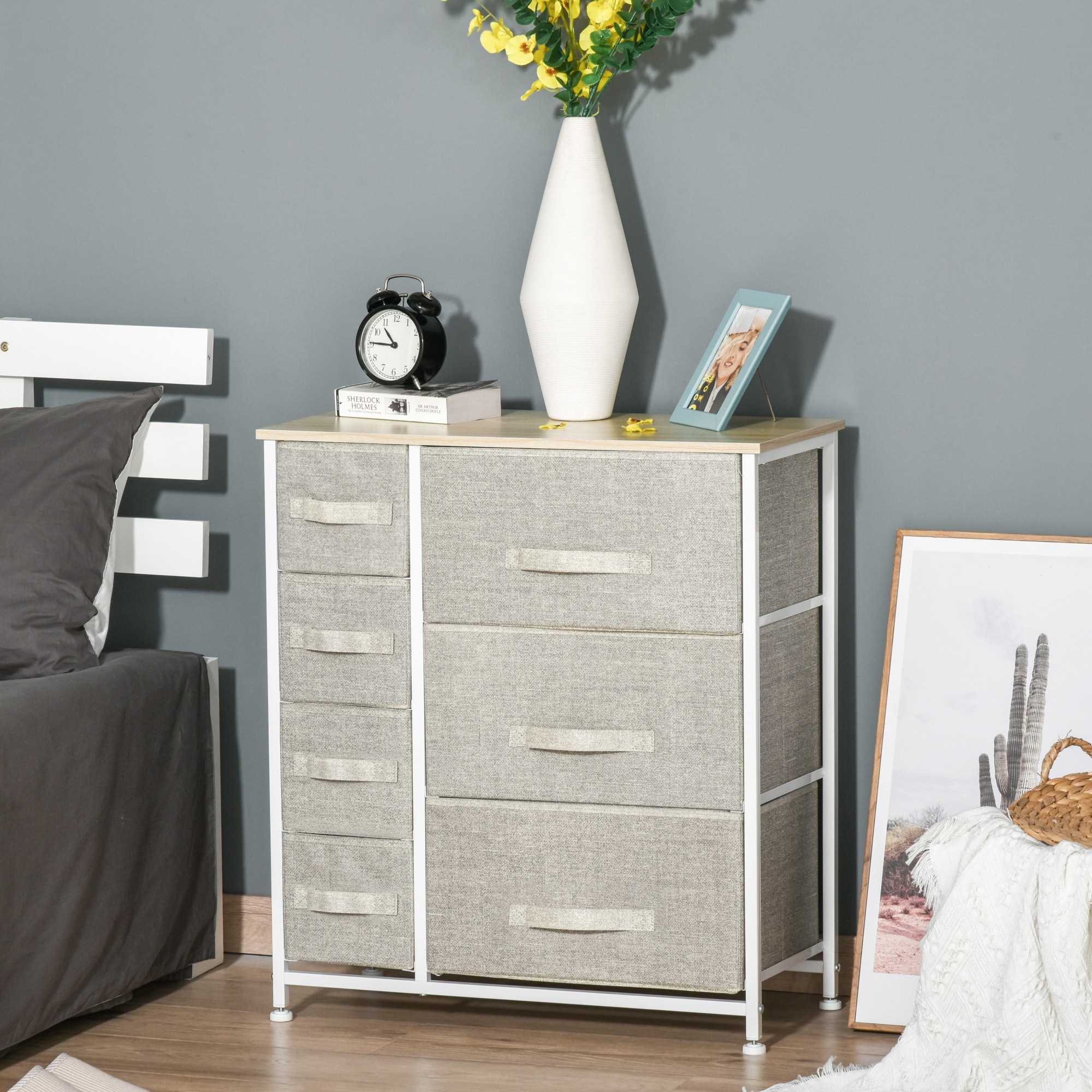 HOMCOM 7 Drawer Storage Cabinet Organizer Unit with Fabric Bins