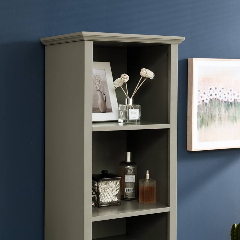 64" Tall Bathroom Floor Standing Storage Cabine with 4 Adjustable Shelves & Laundry Hamper Storage