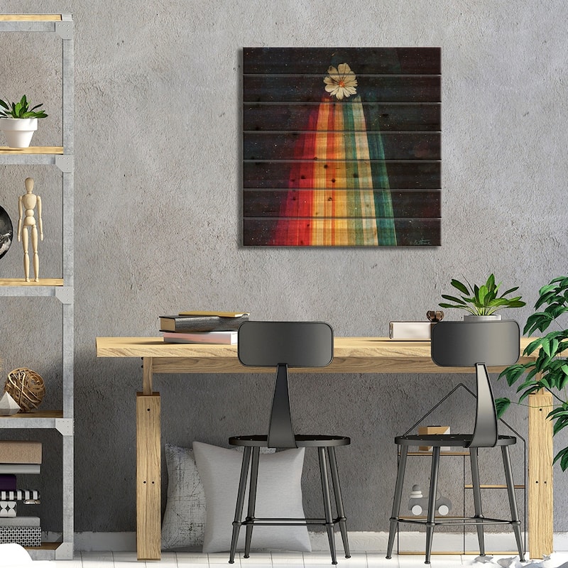 Sending You A Flower From Space - Astro Cruise Print On Wood by Ben Heine - Multi-Color