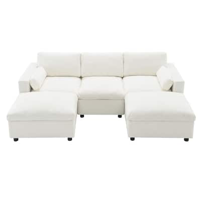 86.5" 5 Seater Modular Sectional Sofa with 2 Ottoman and Side Pockets