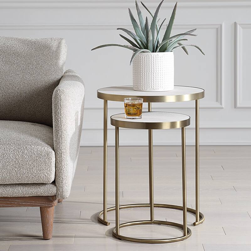 Open Frame Functional Nesting Tables - 24" - Brass Plated Finish - Set of 2