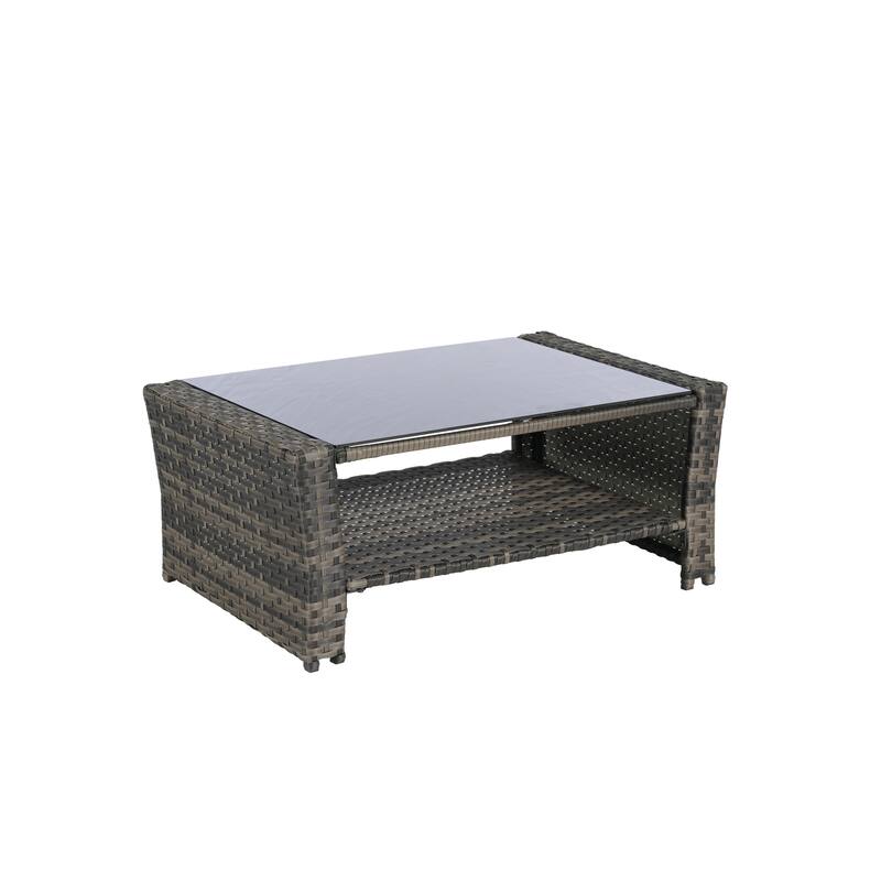 4 Piece Patio Furniture Set, Outdoor Rattan Wicker Sofa Set with Water Resistant Cushion and Tempered Glass Coffee Table