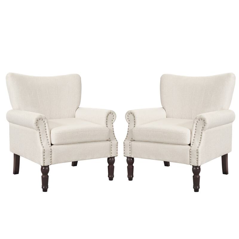 COZYMAN Modern Armchair Solid Wood Upholstered Fabric/Faux Leather Set of 2 Accent Chairs for Living Room