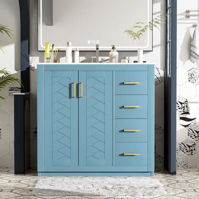 36'' Bathroom Vanity with Ceramic Sink Combo Freestanding Bathroom Storage Cabinet with 3 Drawers& Soft Closing Doors