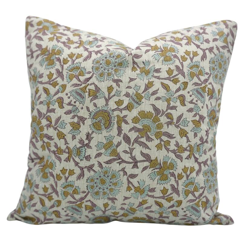 Fabdivine Linen Cushion Cover Floral Throw Handmade Purple Pillow Case for Couch Office Guest Bedroom Farmhouse, Pushaplata - Pushaplata- Purple, Blue - 18" x 18" - Pillow Covers