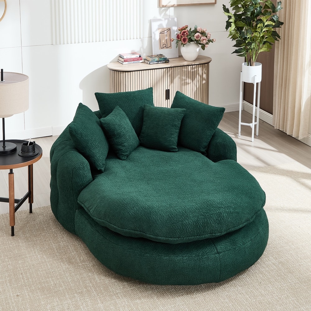 HOMEFUN Chenille Upholstered Oversized Wrap Around Deep Seat Bean Bag Lazy Sofa with 5 Pillows