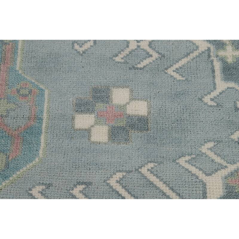 Blues Pink Geometric Oushak Indian Area Rug Handmade Wool Carpet - 8'0" x 10'0"