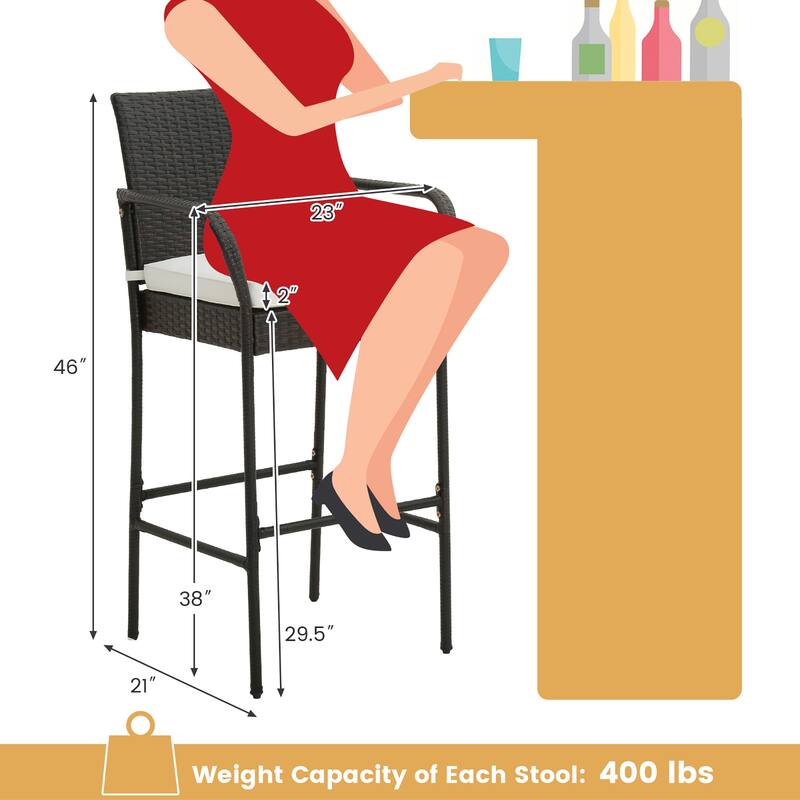 Gymax 4PCS Patio PE Wicker Bar Chairs Counter Height Barstools With