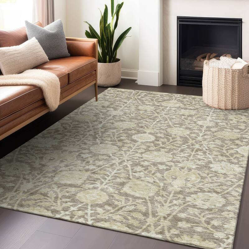 Machine Washable Indoor/ Outdoor Traditional Kashan Chantille Rug - Mocha - 5' x 7'6"