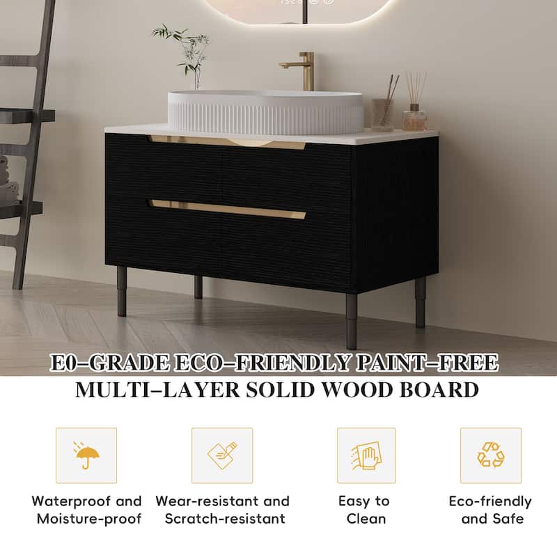 36 inch Bathroom Vanity, Freestanding or Wall Mounted with Ceramic Integrated Sink & Soft-Close Drawers