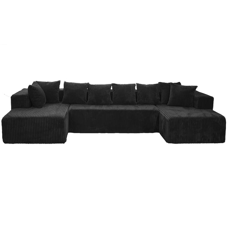 Sofa 130-in Casual Black 4 -seater Reclining Sectional - 8' x 10'