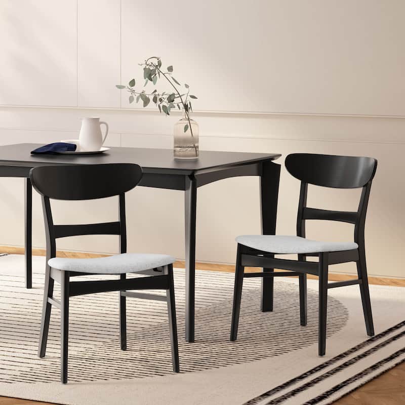 Abrielle Mid-Century Modern Upholstered Rubberwood Dining Chair (Set of 2) by Christopher Knight Home - Light Gray/ Matte Black