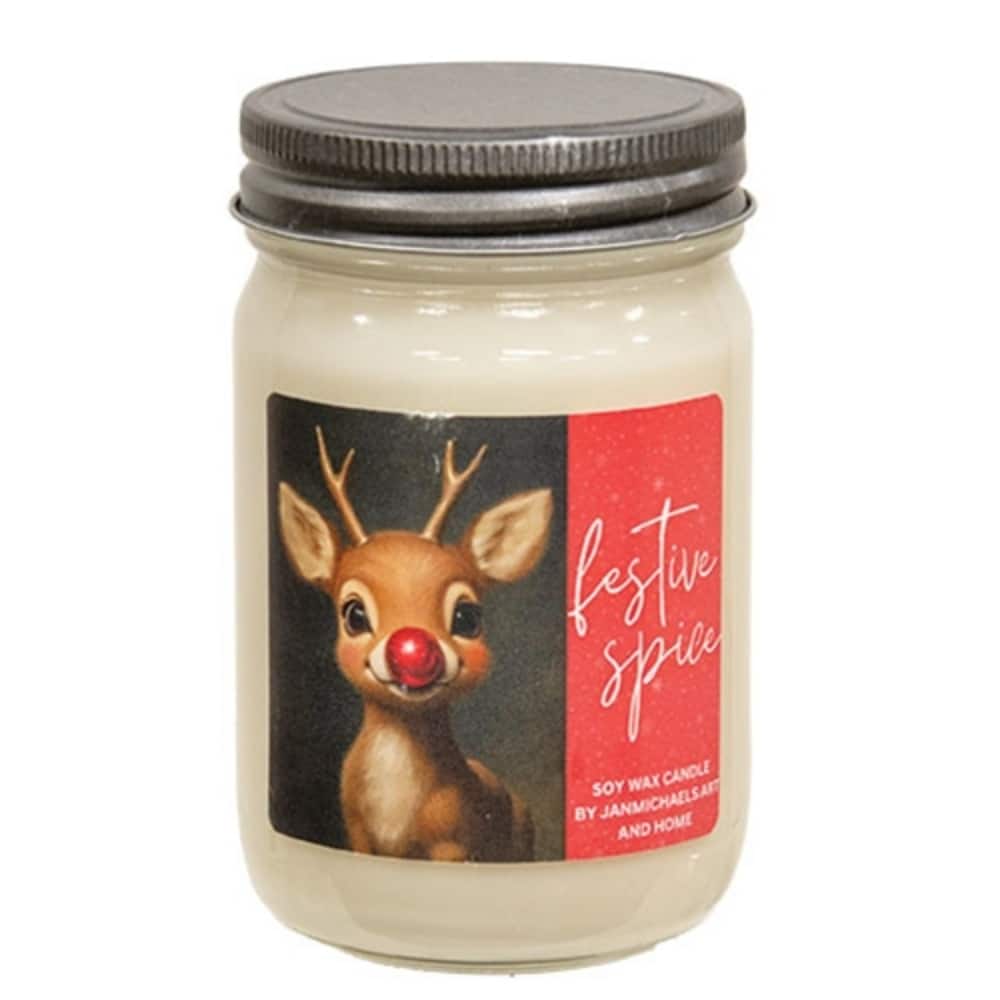 Soy Wax Mason Jar Candle with Festive Lid Decor - 3 x 3 x 4.75 in.