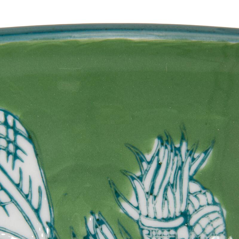 Stoneware Pedestal Bowl with Botanical Detailing - 8.25"L x 8.25"W x 6.5"H