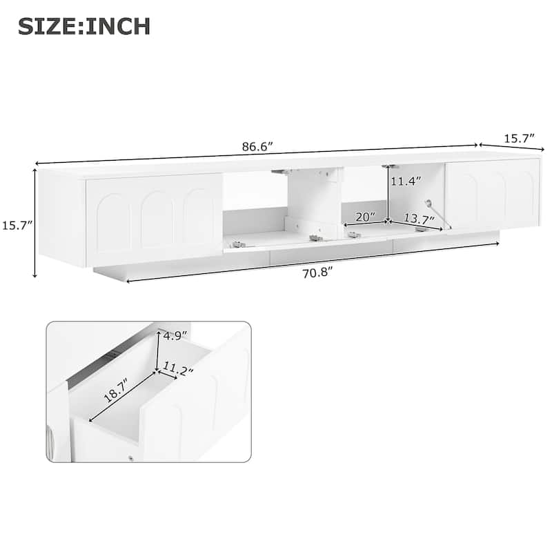 86.6" TV Stand with Smart LED Strip, Ample Storage, and Tempered Glass Doors for TVs Up to 95"