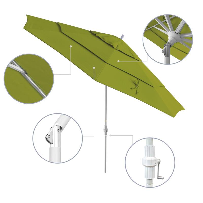 California Umbrella 11' Golden State Series Patio Umbrella White Aluminum Frame Crank Lift Collar Tilt Pacifica Pacific Blue