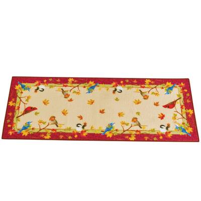 Autumn Birds on Branches Skid-Resistant Accent Rug - 48" x 20"