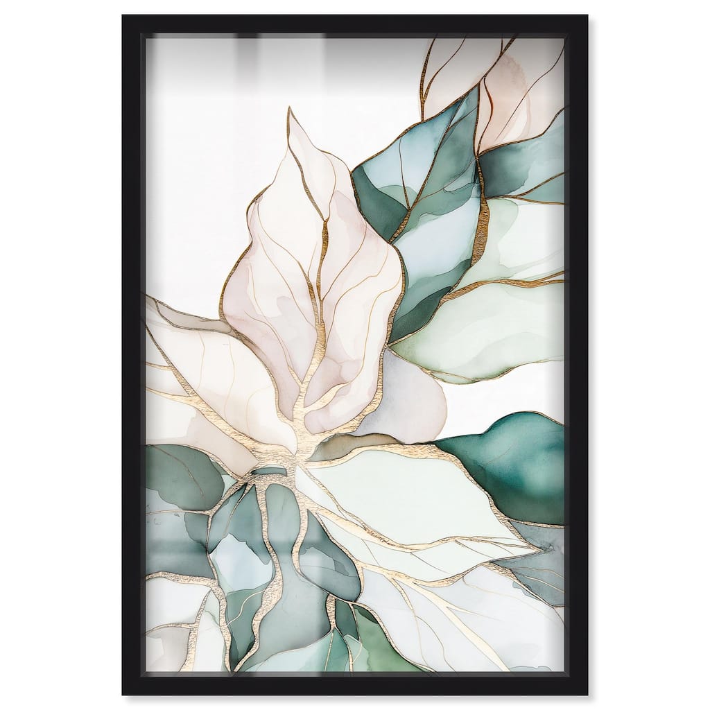 Pastel Leaves with Gold II Shadowbox by Art Remedy