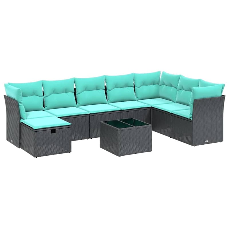vidaXL Patio Sofa Set with Cushions Outdoor Conversation Furniture Poly Rattan - 24.4" x 24.4" x 27.2"