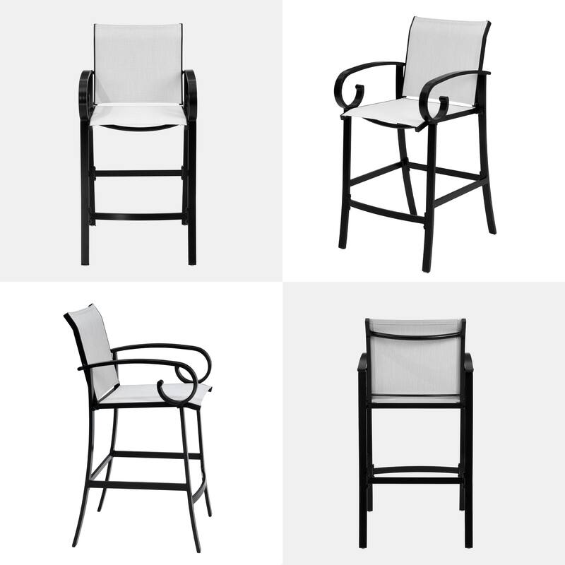 Outdoor Patio Aluminum BarStools Dining Armrest Chairs with Sunbrella Fabric