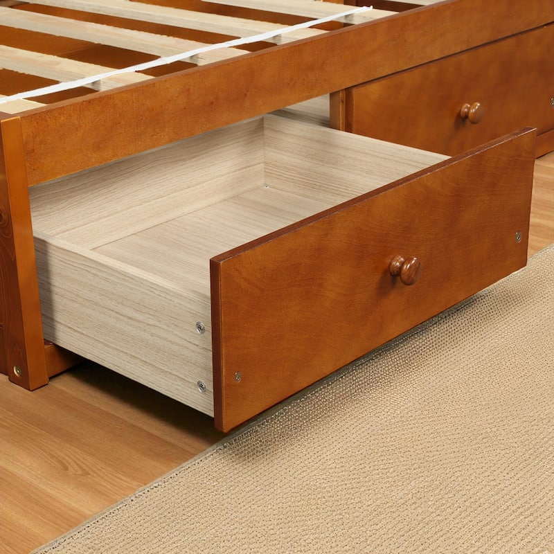 Twin Size Platform Bed with 3 Storage Drawers, Solid Pine Wood Frame and Slat Support