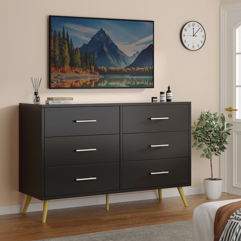 6-Drawer Dresser Storage– Modern Wide Top Storage Cabinet
