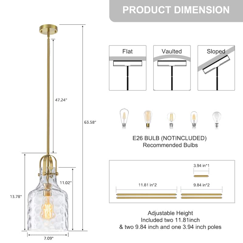 Starsky 1-Light 7.09in. Modern Globe Single Clear Hammered Glass Pendant