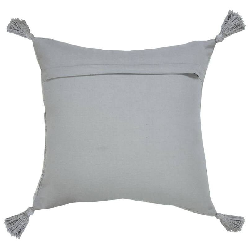 18" Gray And Silver Geometric Viscose Throw Pillow Cover with Tassels