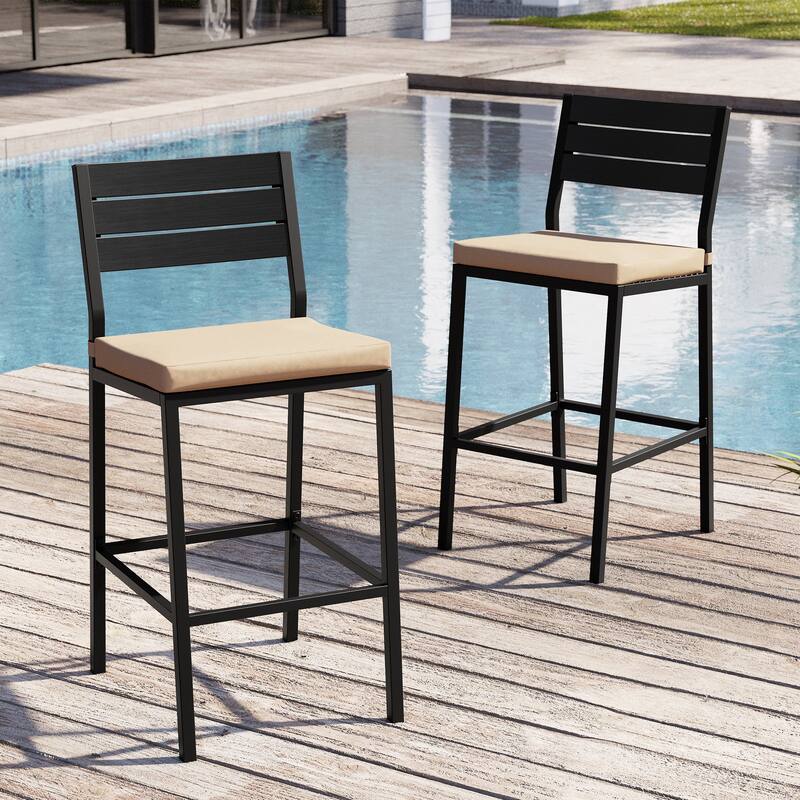 Outdoor Barstool Counter Height Bar Stools with Cushion - see picture - 2-piece set, beige