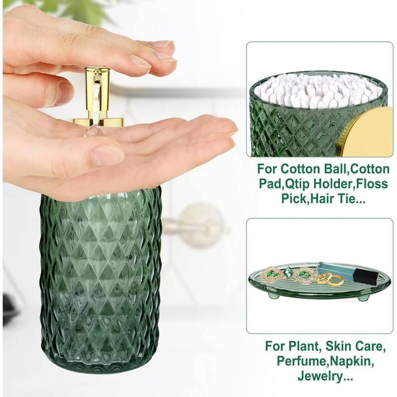 4-piece black bathroom accessories set with soap dispenser, toothbrush holder, medicine bottle, tray