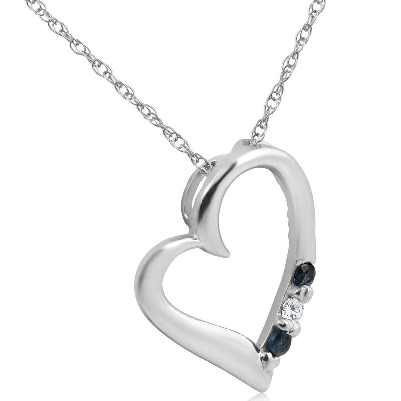 Bliss Diamond Diamond & Blue Sapphire Heart Pendant 3-Stone White Gold with 18" Chain