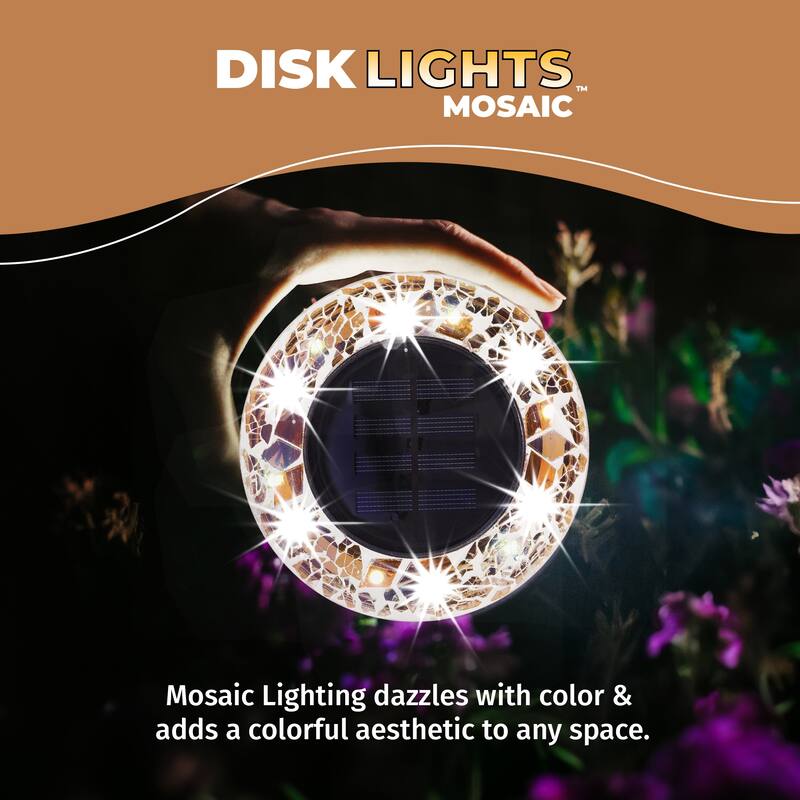 Bell + Howell Round Mosaic Solar Powered Disk Lights with Auto On/Off 8 Pack - Brown