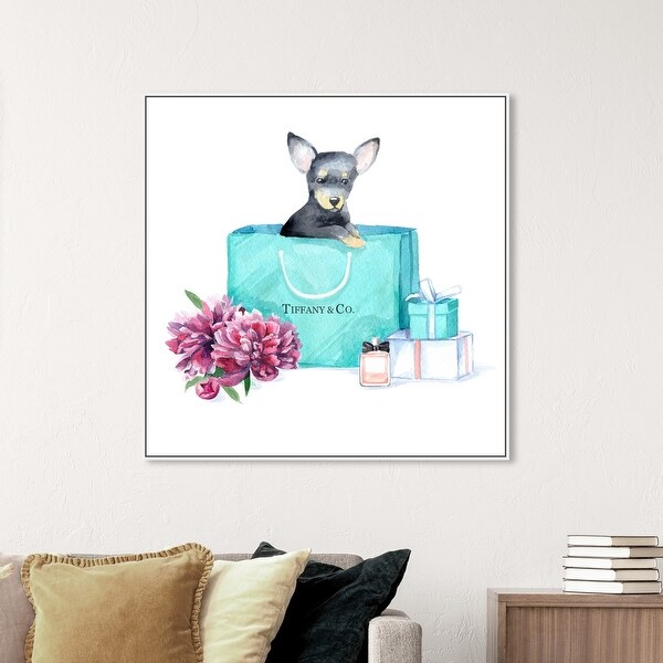 Oliver Gal 'acqua chic chihuahua' Animals Wall Art Framed Canvas