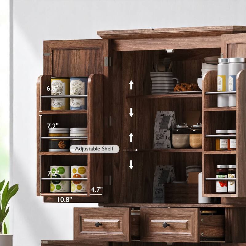 Farmhouse 71" Pantry Cabinet with 3 Slide-Out Organizers, 6 Door Shelves, Adjustable Storage for Kitchen