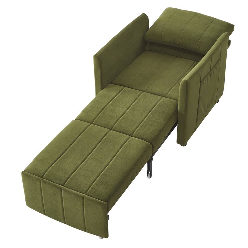 Multi-Functiona Lounge Chair, 31.5" Pull Out Upholstered Sofa Bed w/ Adjustable Backrest, Side Pockets, Fold Out Chair Bed