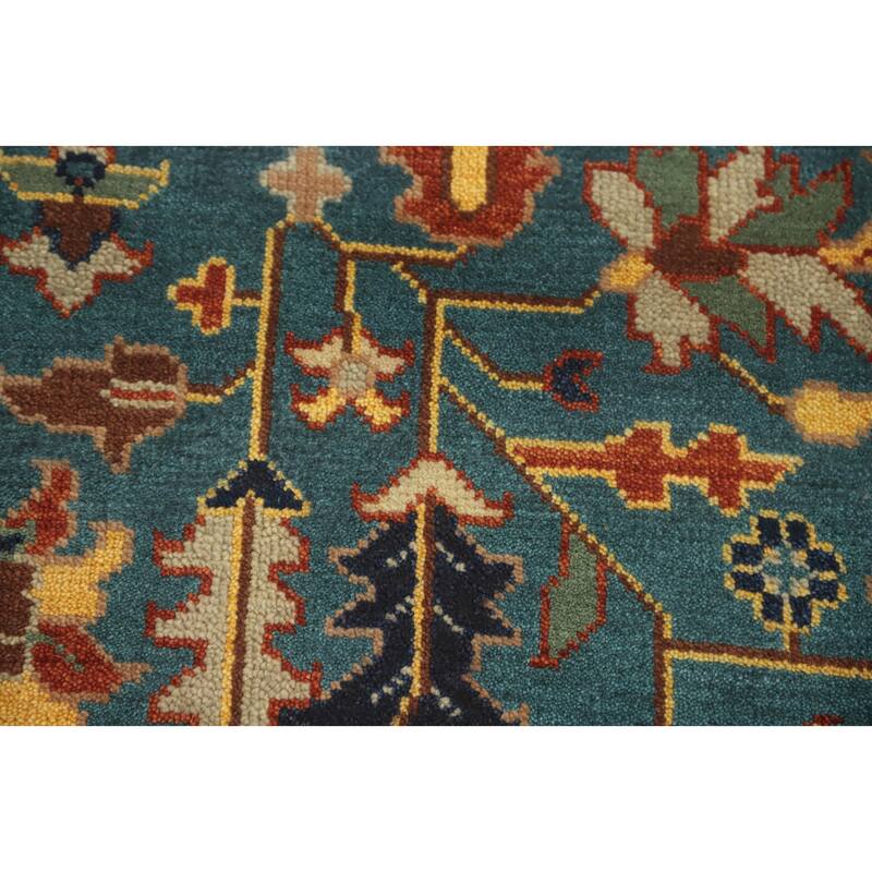 Hand-knotted Transitional Wool Carpet Blue Oushak Rug Floral Oriental Area Rug - 8' 9'' X 5' 11''