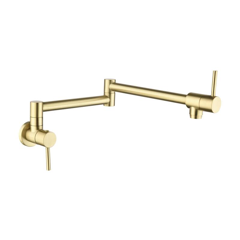 2-Handle Wall Mounted 180°horizontal rotation Pot Filler in Brushed Gold - Brushed Gold