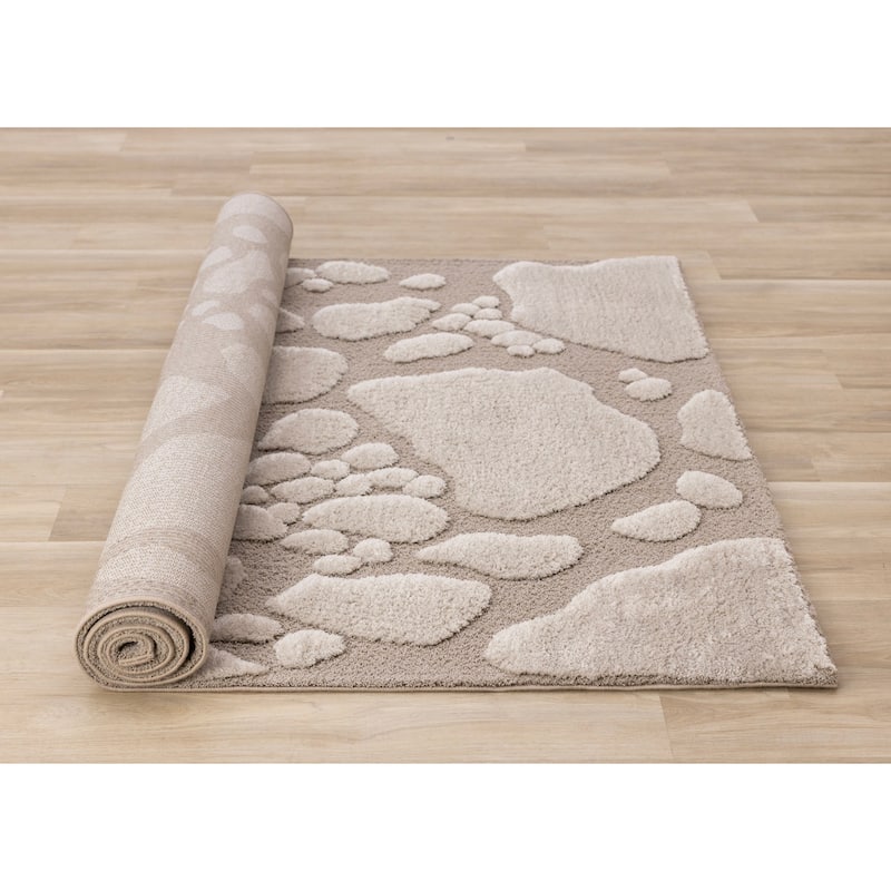 Luxurious Taupe Sand Stepping Stones High-Low Textured Rug