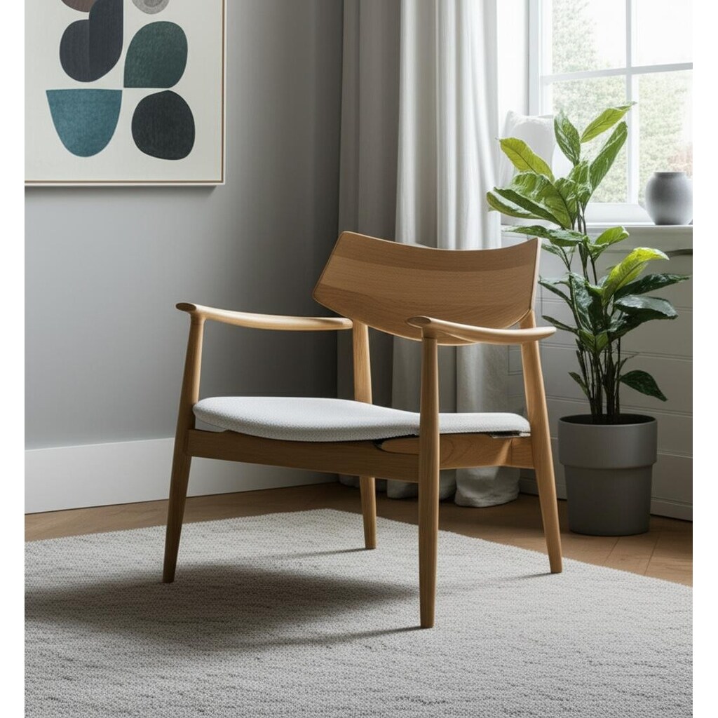 HomeRoots 27" Cream and Natural Upholstery and Solid Wood Arm Chair - 26.77 in. x 28.35 in. x 27.56 in.