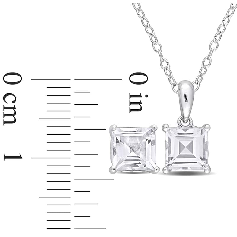 Miadora 4ct TGW Square White Topaz 2-Piece Set of Necklace and Earrings Sterling Silver